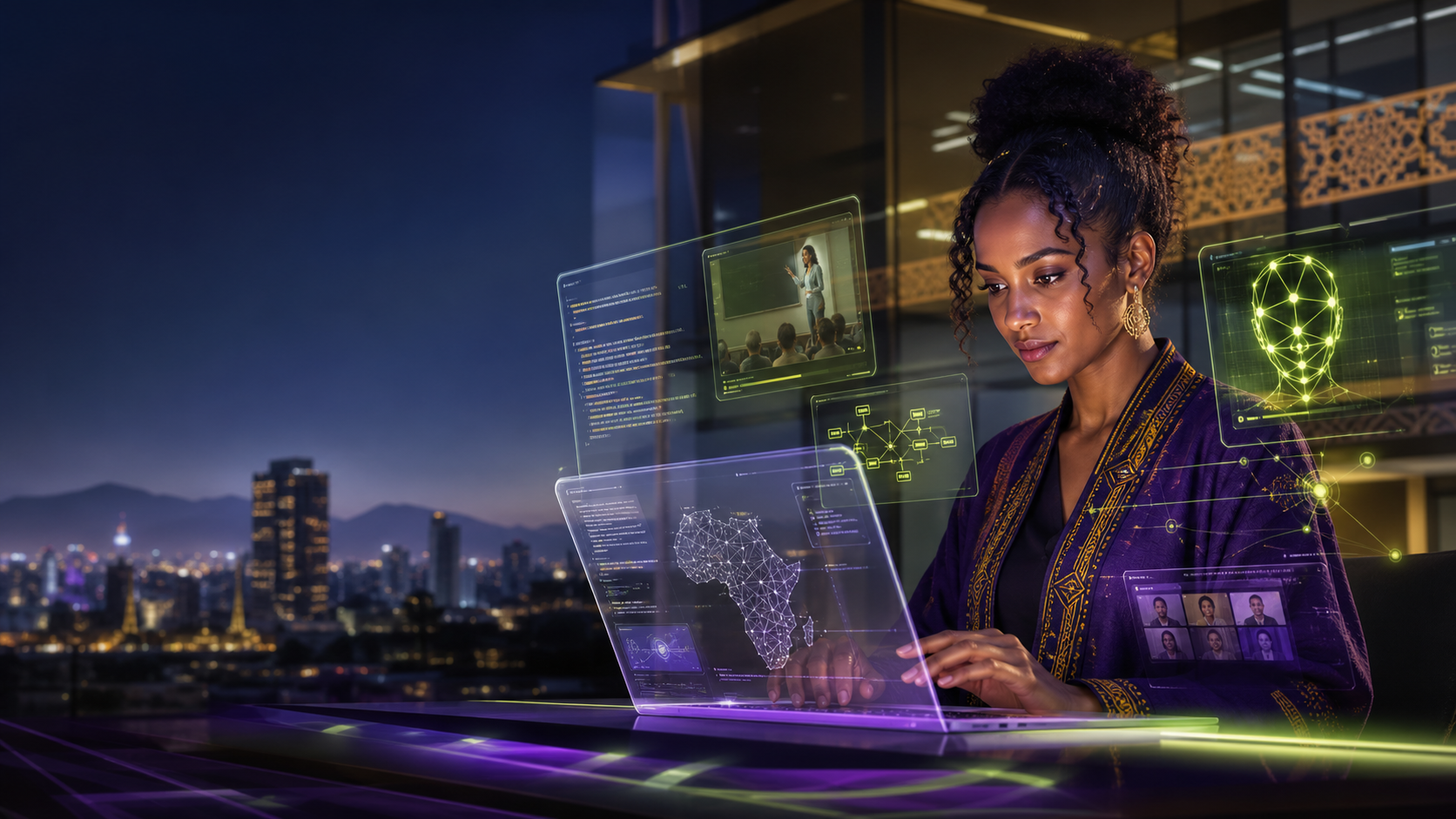 Ethiopian technology creator working with futuristic learning tools in Addis Ababa